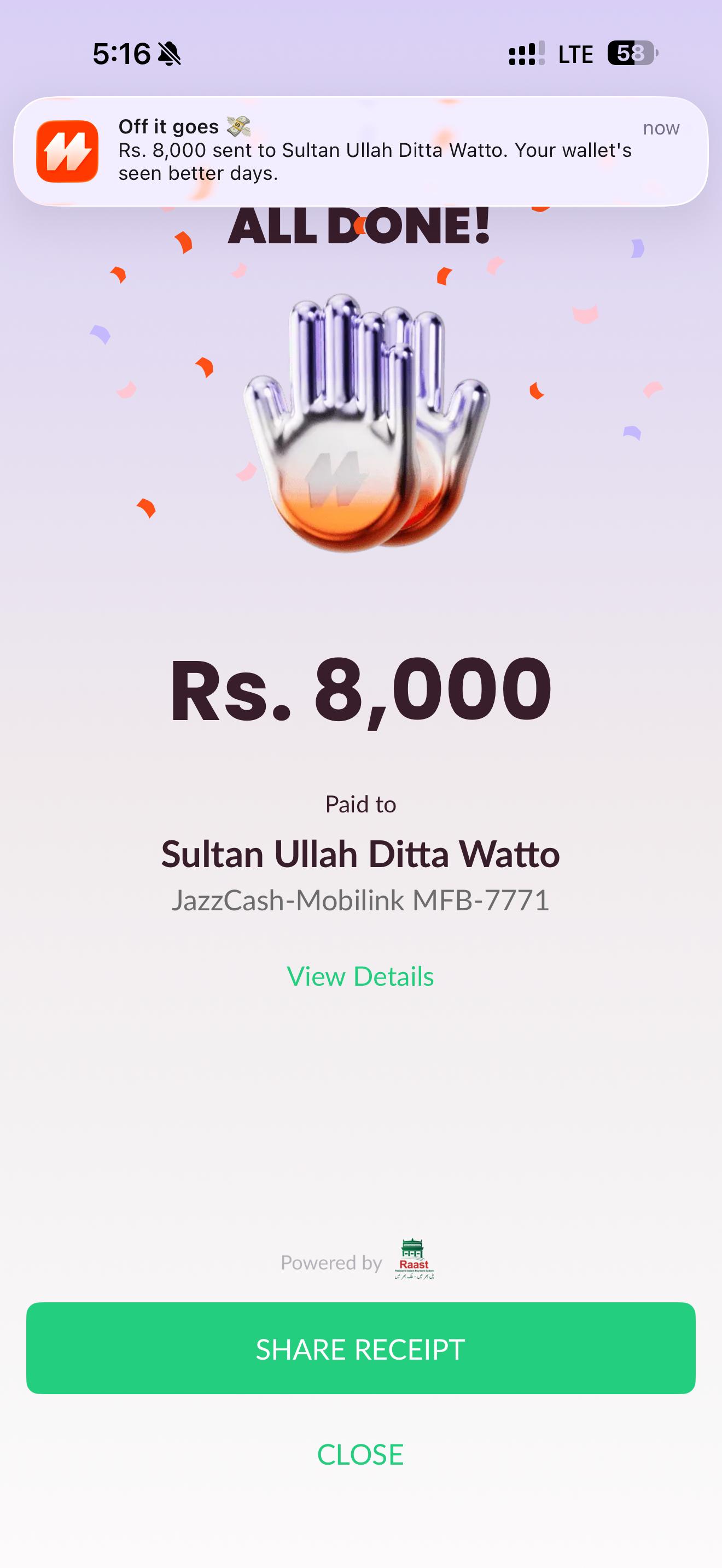 Payment proof