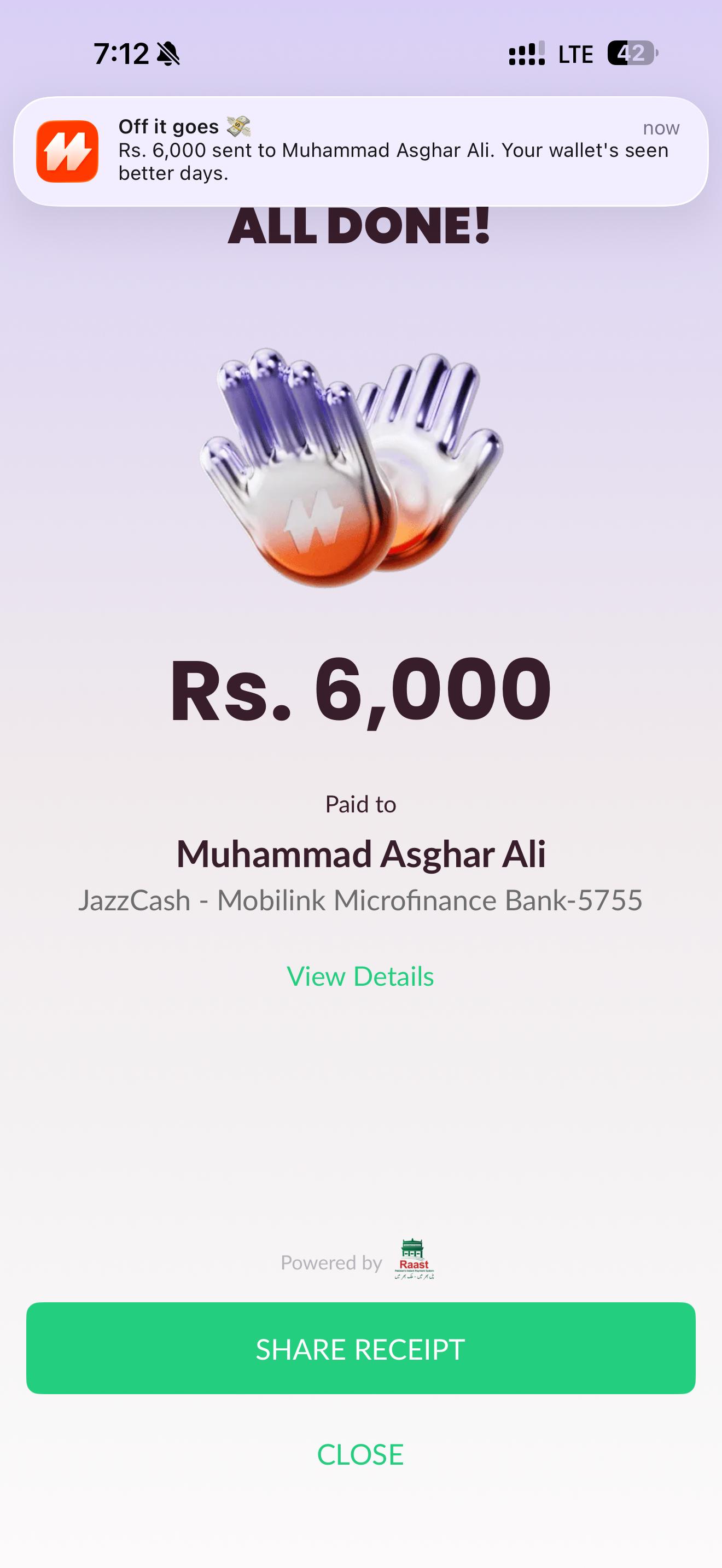 Payment proof